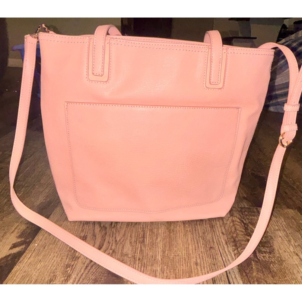 LC Lauren Conrad Womens Blush Pink Faux Leather Tote Crossbody Handbag Rose Gold